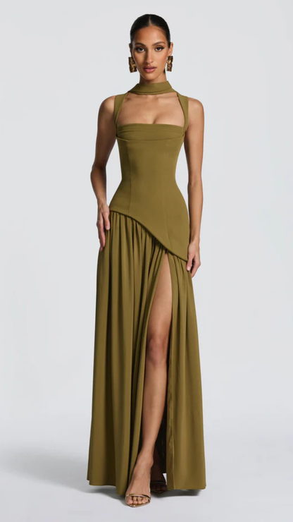 Elisa | Vestido Liso Con Abertura