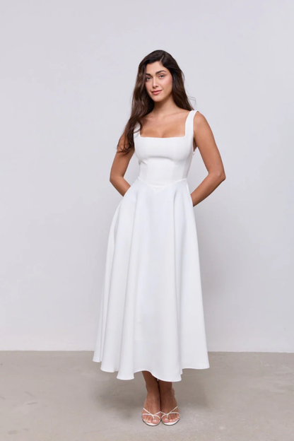 Vestido Midi De Cuello Cuadrado