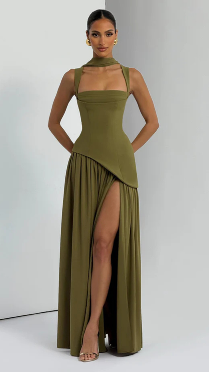 Elisa | Vestido Liso Con Abertura