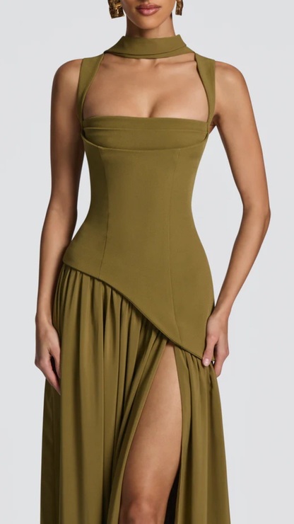 Elisa | Vestido Liso Con Abertura