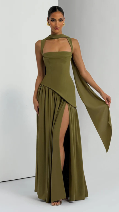 Elisa | Vestido Liso Con Abertura